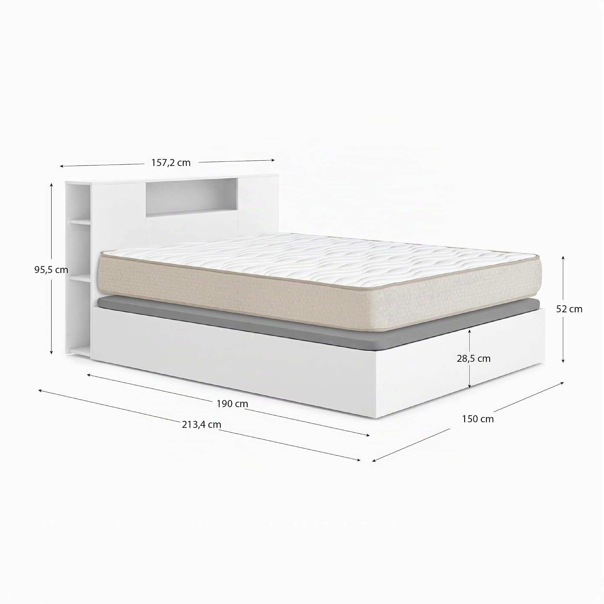 DEKIT - Pack Ahorro Dormitorio Canapé Nest con Cabezal Ten con 1 Colchón viscoelástico Nova 150 x 190 cm, Altura 20 cm