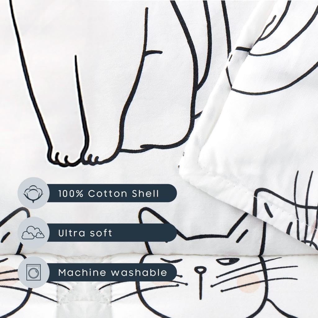 Wake In Cloud - Toddler Nap Mat with Pillow and Blanket, 100% Cotton Fabric, for Kids Boys Girls Ages 3 Plus in Daycare Kindergarten Preschool, Roll Up Sleeping Bag, Black White Cats, Standard
