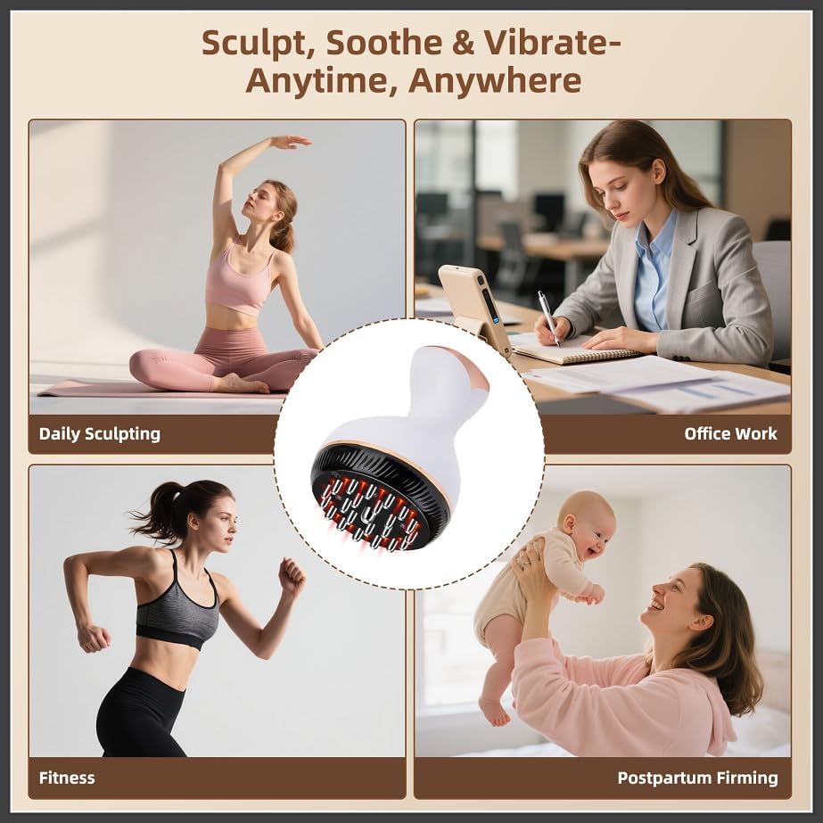 Lymphatic Drainage Massager, Cellulite Massage Tool Helps Reduce Stretch Marks & Cellulite Remover, for Belly, Legs, Arms, 30 Levels Microcurrent, Red Light, Heat and Vibration Body Engraving Machine - Image 4