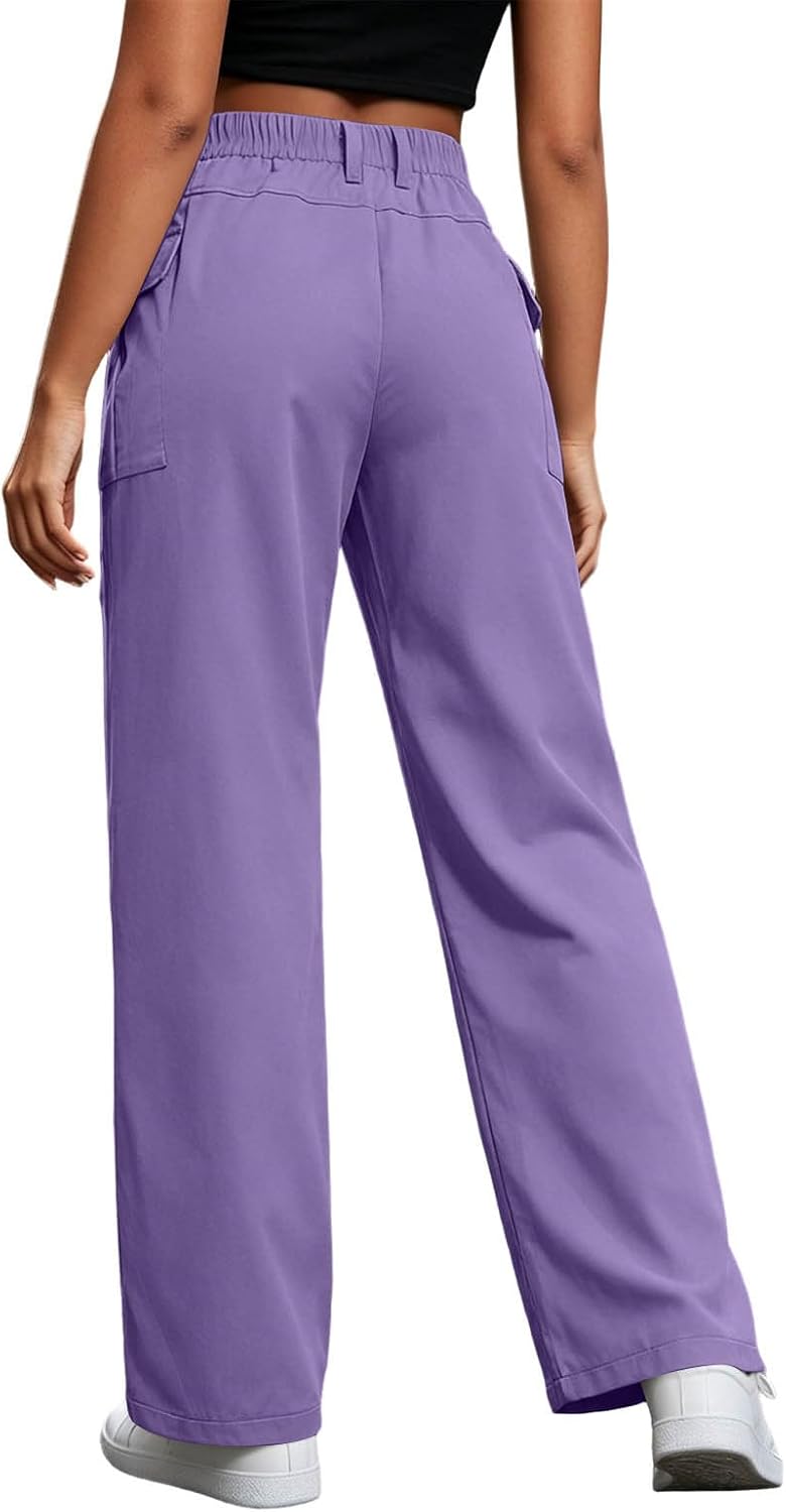 Women's Straight Leg Cargo Pants Casual High Waist Utility Work Trousers | Relaxed Fit Multi Pocket Zipper Combat Pant, fashion Streetwear Outdoor Hiking Clothing, Lightweight Athletic Active Bottom