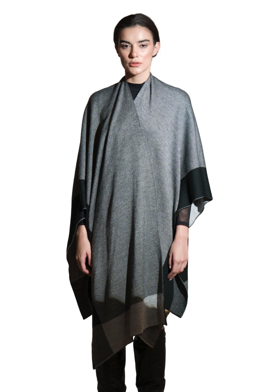 Stylish Womens Cape | Open Front Shawl Outer Layer | Soft Textured Woolen Fabric with Border Detailing | Elegant Indo-Western Fashion Layer | Lightweight Draped Outerwear-image-5
