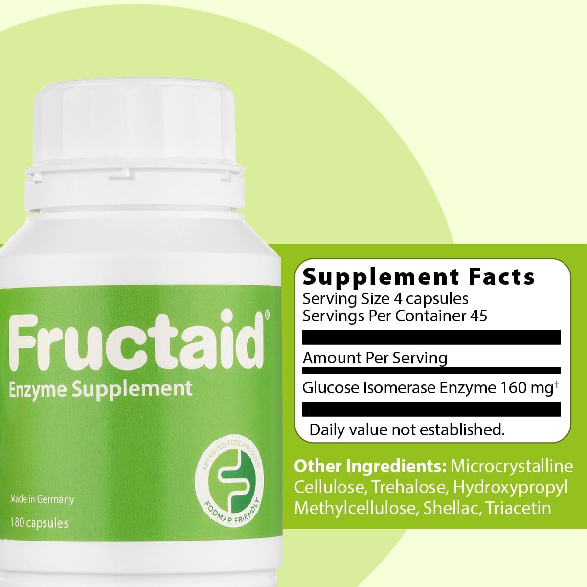 Enzyme Supplement - 180 Capsules, so that You can Enjoy Fruits, Fruit Juices, Soft Drinks, and Sweets Again, Dietary Supplement, Gluten-Free, Lactose-Free