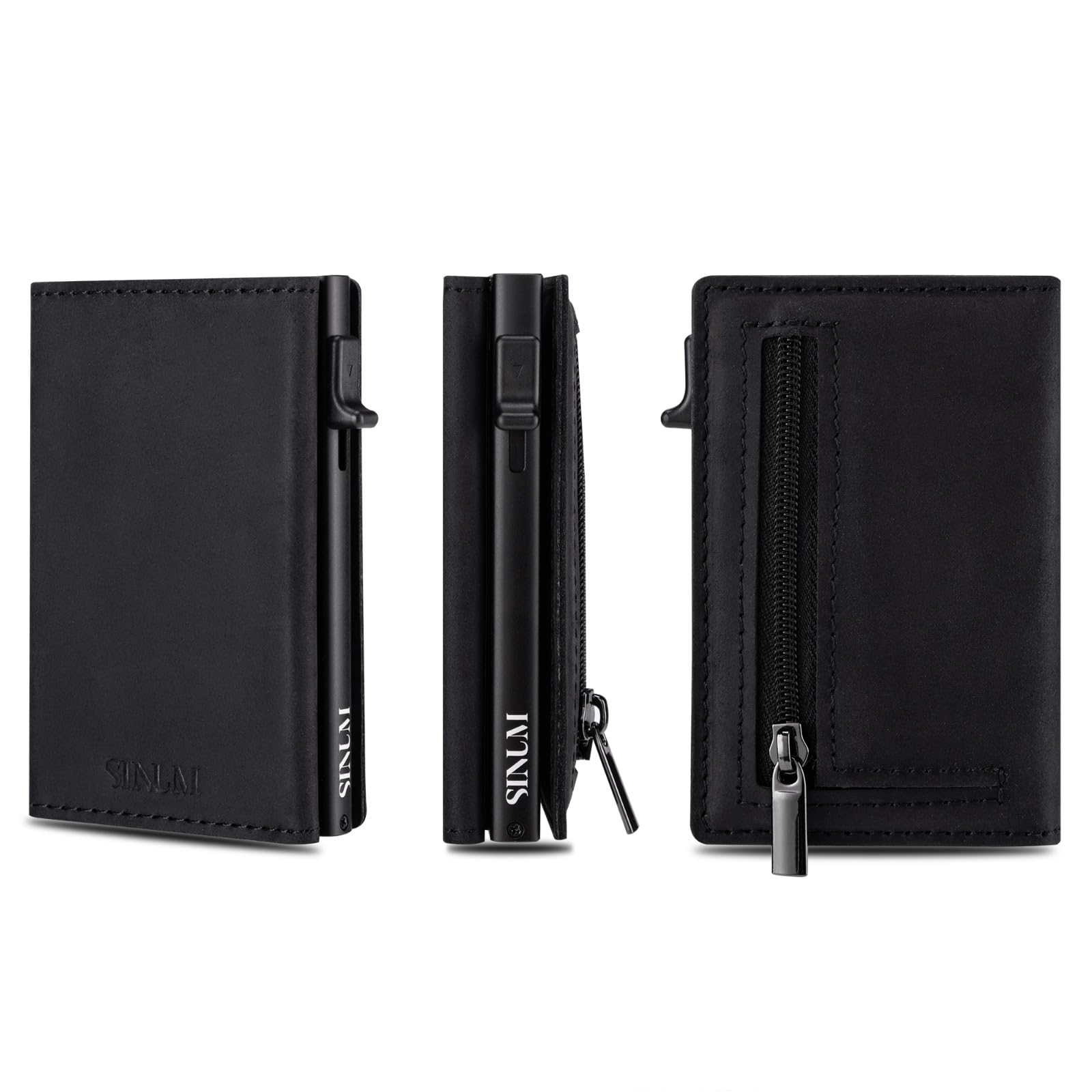 Portafoglio Pelle Crazy Horse - Chiusura Magnetica - Porta Carte Di Credito con Portamonete - Protezione RFID Anticlonazione - Brand Italiano (Pelle Crazy Horse, Nero)