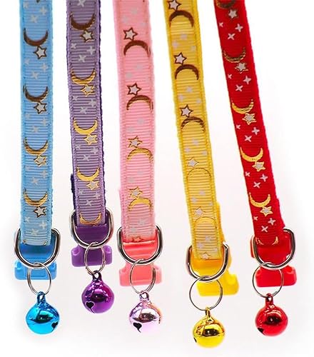 Miniatura 3 de Collar reflectante para gato, 5 collares de gato separables con lunas de campana, estrellas, lindo gatito, ajustable, de 7.5 a 12.5 pulgadas,