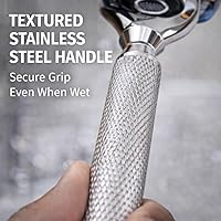 Vista 5 de Maquinilla de afeitar con mango de bola flexible, maquinilla de afeitar de mango largo cromado con tecnología Flex Pivot y agarre moleteado