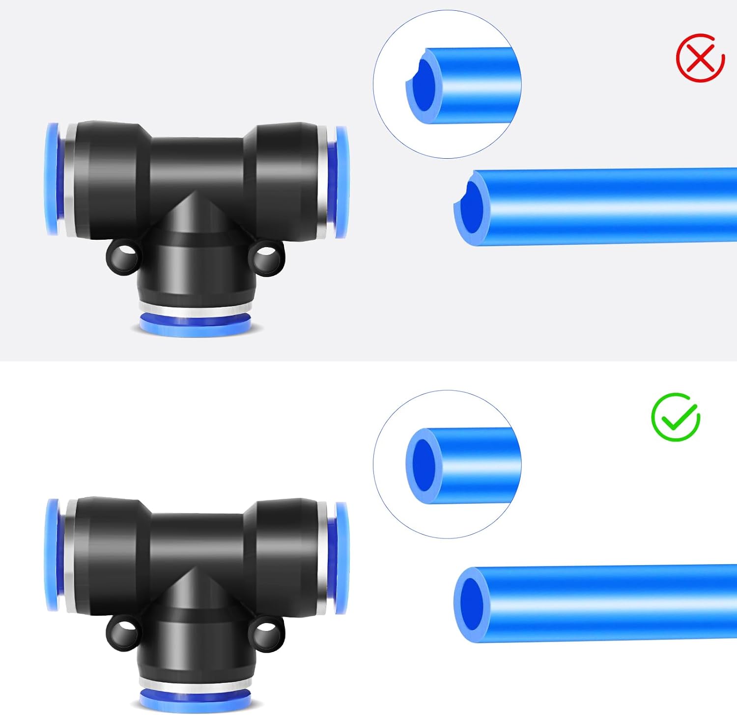 1/4 Inch OD Tee Plastic Push to Connect Fittings 3 Ways Tube Connect Push Fit, Push Lock PE-1/4, 10 PCS