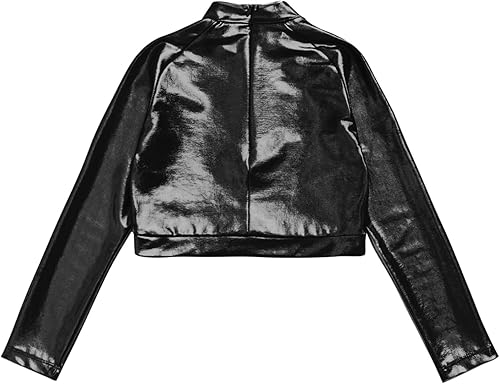 Miniatura 4 de JEATHA Camiseta corta de manga larga con lentejuelas brillantes para niños y niñas, con cuello alto falso, camisetas atléticas de jazz hip-hop para