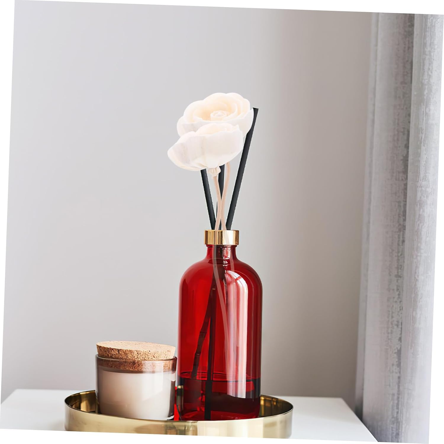 Ciieeo Aromatherapy Reed Diffuser Sticks 10-Pack with Faux Peony Flower Head Decorative Rattan Oil Diffuser Sticks for Home Office Bedroom Aromatic Fragrance 8.66X1.77X1.77 Inches