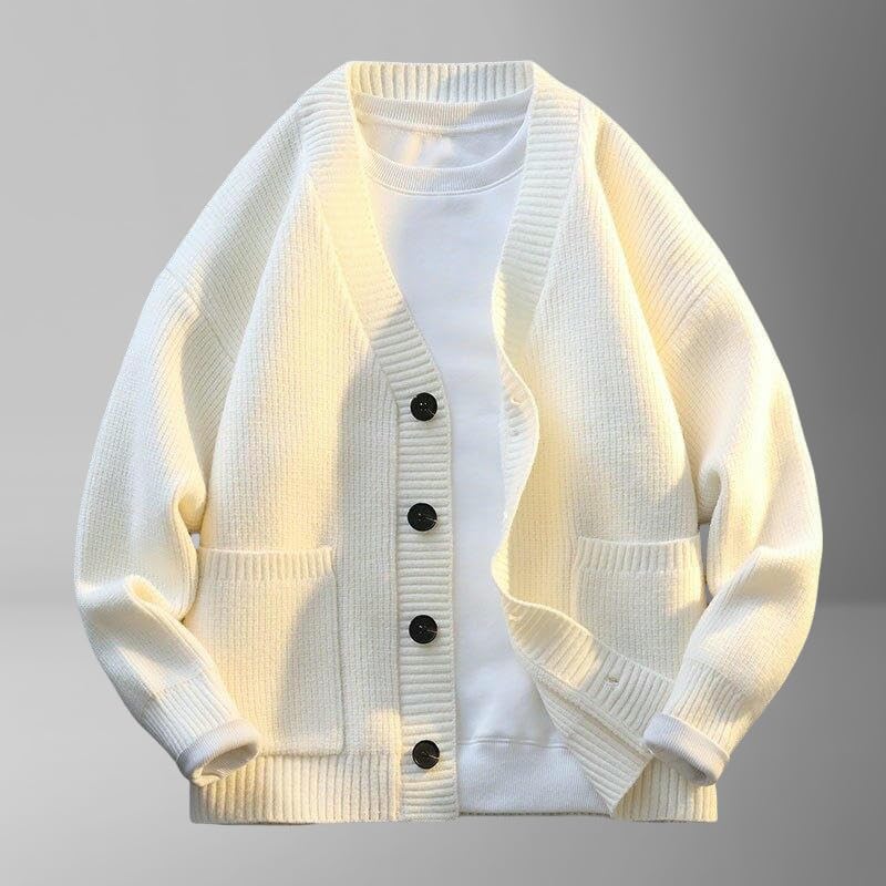 Men's Spring Autumn V-Neck Simple Pocket Knit Cardigan2