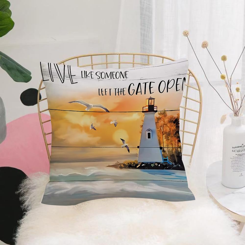 HYOSXW Cushion Cover,Throw Pillow Case Home Decorative for Living Room Bedroom Sofa Chair 16X16 Inch,Lighthouse, motto for casual life beside the sunset lighthouse,Pillowcase 40X40cm