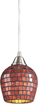 Elk 528-1CPR 1-Light Pendant in Satin Nickel and Copper Mosaic Glass