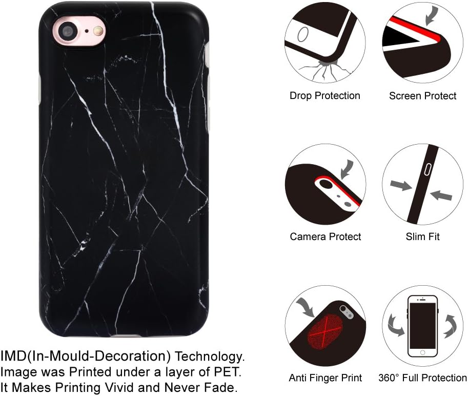 GOLINK iPhone 7 Case/iPhone 8 Case, Slim-Fit Anti-Scratch Shock Proof Anti-Finger Print Flexible TPU Gel Case for iPhone 7/iPhone 8 - Black Marble I
