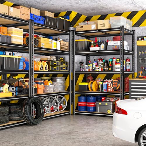 Image of 2000LBS Storage Shelves Heavy Duty,5-Tier Metal Shelving Unit for Pantry Garage Laundry Room,Adjustable Utility Storage Rack with Steel Frame & Thick MDF Boards,27.8 inchW x 12 inchD x 60 inchH, Black,4 Pack