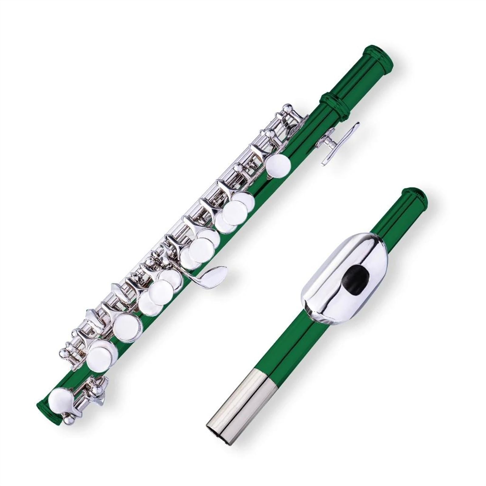 Flauta Verde De Tamaño Medio, Llaves Plateadas, Cuerpo De Cuproníquel, Llave C, Juego De Piccolo Con Estuche Flauta Travesera Kit