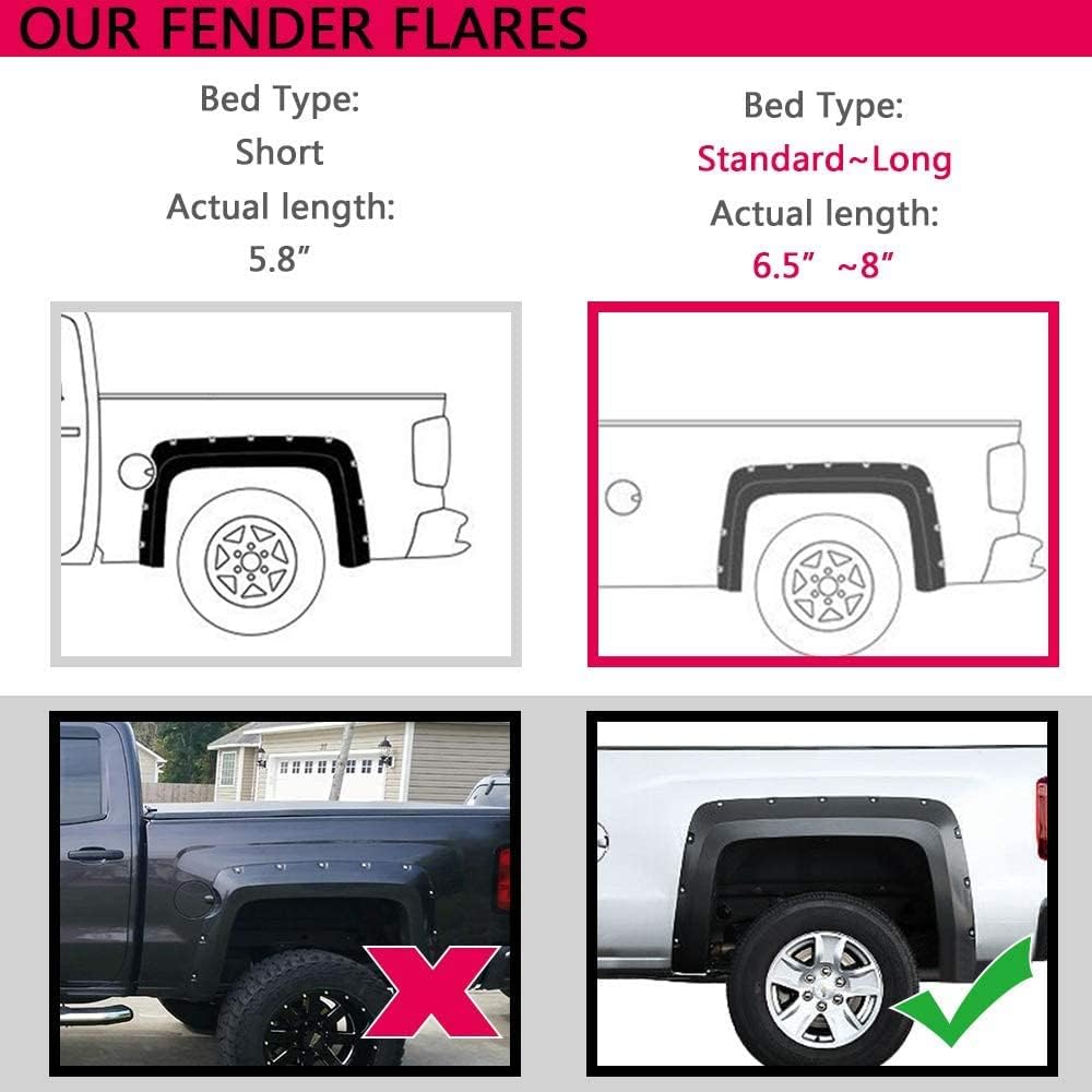 PIT66 Fender Flares Compatible with Chevy Silverado 2500HD 3500HD 2014-2018 Fleetside 78.8" / 97.6" / 97.8" Bed, Not Fit Dually Models and Short Bed Models, Textured Pocket Rivet Style