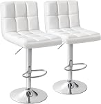 Homall Bar Stools Modern PU Leather Adjustable Swivel Barstools, Armless Hydraulic Kitchen Counter Bar Stool Extra Height Square Island Barstool with Back Set of 2 (Leather, White)