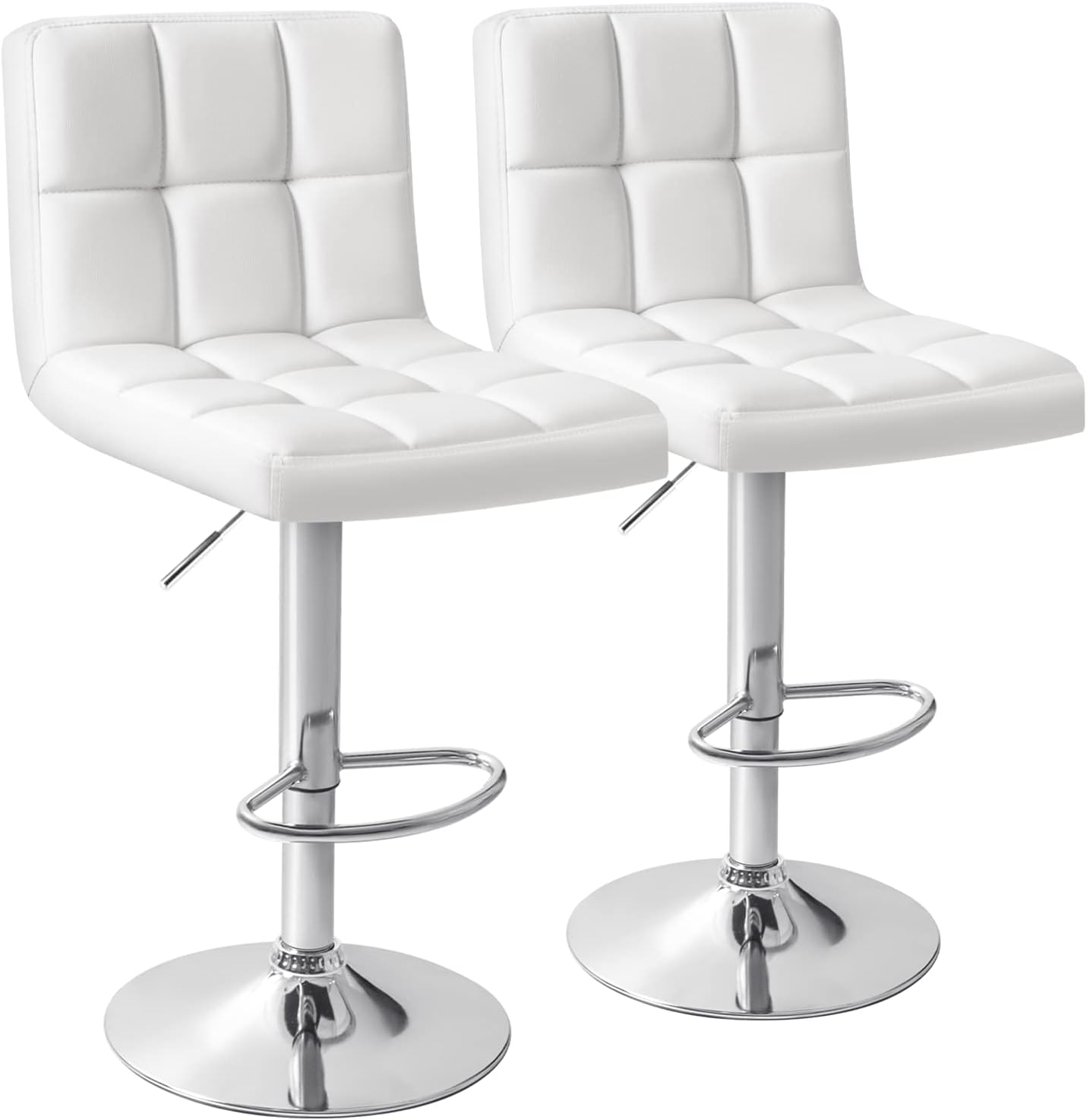 Homall Bar Stools Modern Pu Leather Adjustable Swivel Barstools, Armless Hydraulic Kitchen Counter Bar Stool Synthetic Leather Extra Height Square Island Barstool With Back Set Of 2(White)