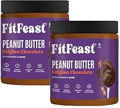FitFeast Chocolate Peanut Butter | 380g x 2 | Healthy Chocolate Spead | No Trans Fats or Cholesterol | Sweetened with Dates | Delicious Nut Butter | As Seen on Shark Tank
