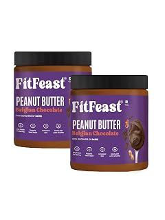 FitFeast Chocolate Peanut Butter | 380g x 2 | Healthy Chocolate Spead | No Trans Fats or Cholesterol | Sweetened with Dates | Delicious Nut Butter | As Seen on Shark Tank