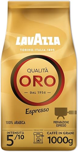 Lavazza, Qualità Oro, Coffee Beans, Ideal for Bean to Cup Machine and a Filter Coffee Machine, with Fruity and Flowery Aromatic Notes, 100% Arabica, Intensity 5/10, Medium Roast, 1 Kg - 1