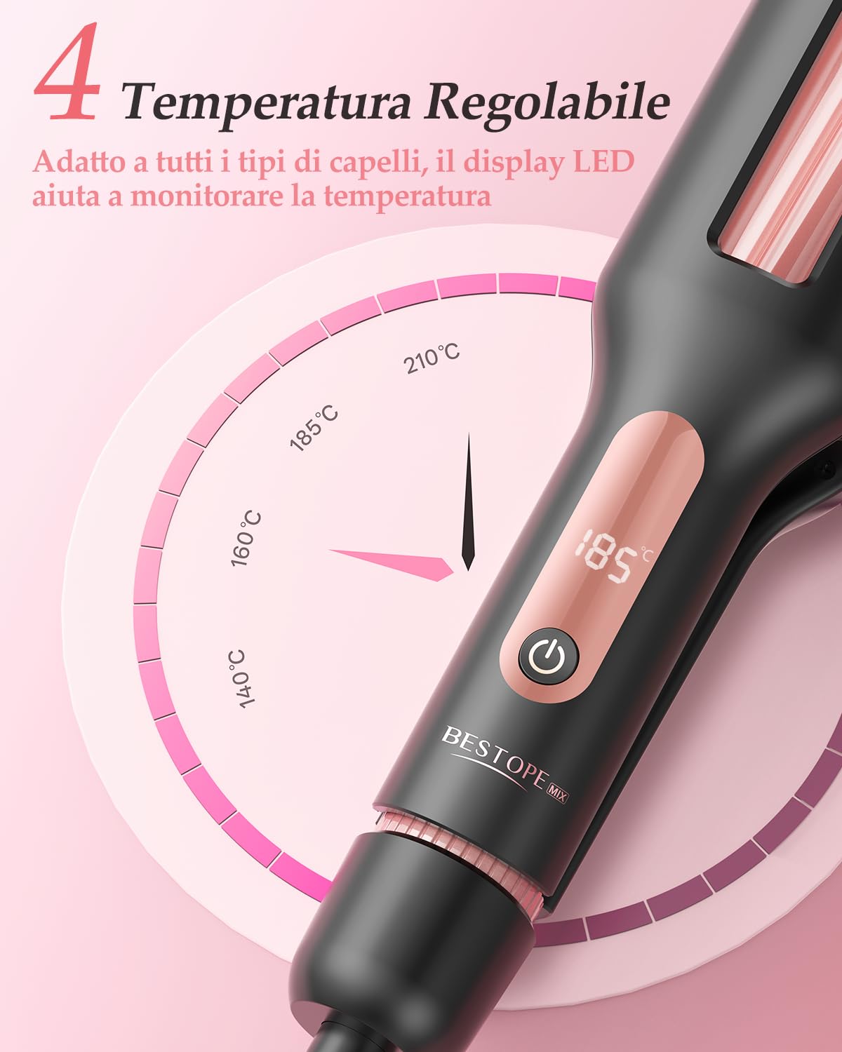 Réglable Boucleur Wavy 4 en 1 22/25/32/38mm Anti-brûlure Chaleur Constante Ciblée Display Digitale 4 Températures Rose