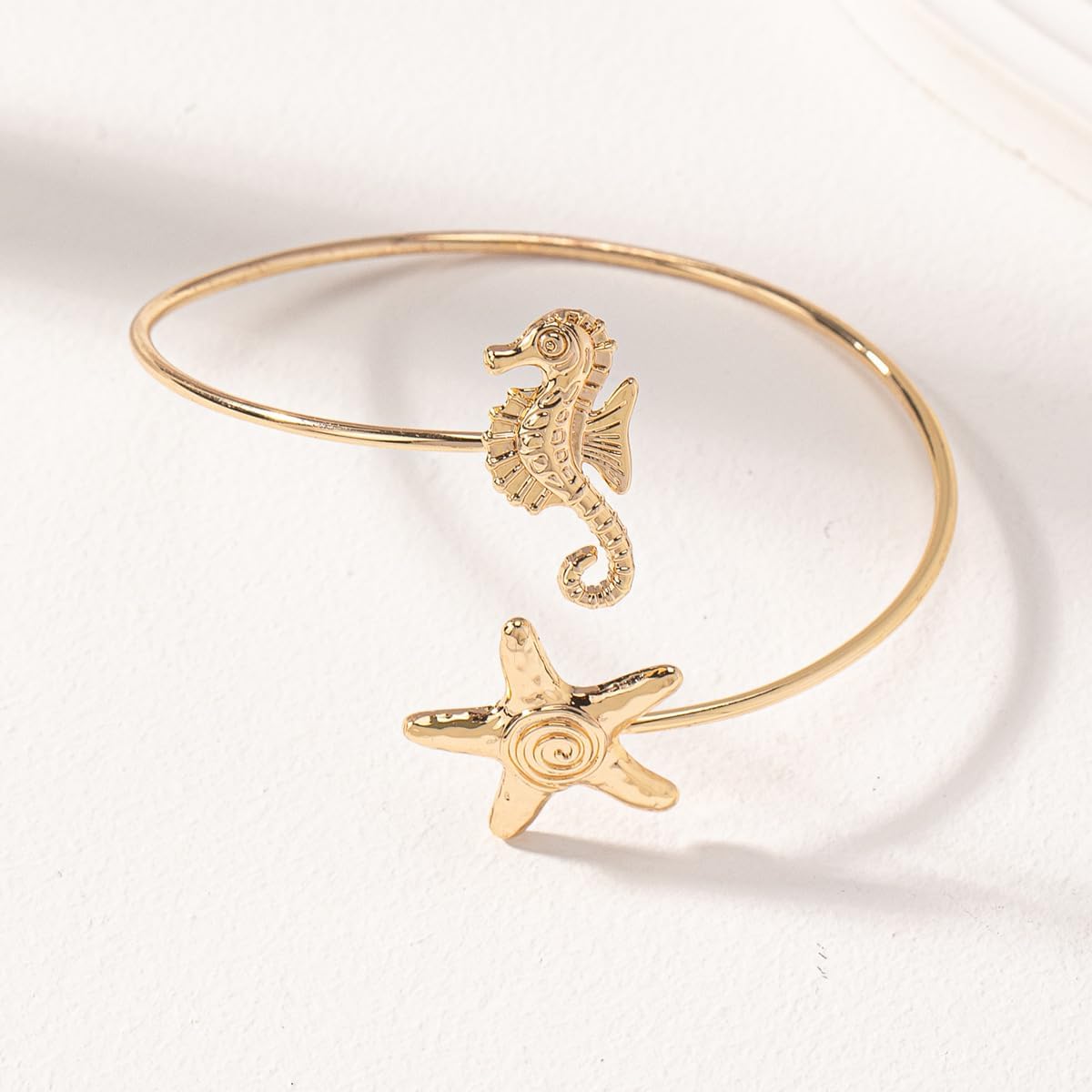 Gold Starfish Arm Cuff for Women Upper Arm Cuff Open Bangle Bracelets Boho Summer Beach Sea Shell Conch Horse Pearl Statement Bracelet - Image 5