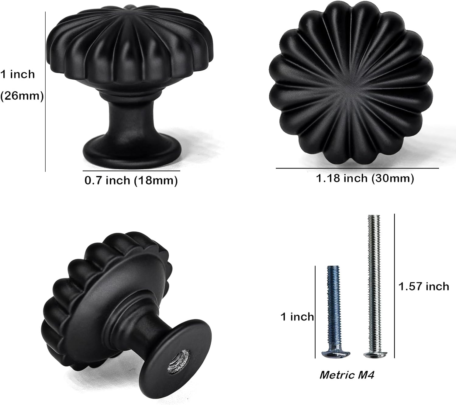 6 Pack Black Cabinet Knobs, 1.18in/30mm Zinc Alloy Pulls Vintage Cupboard Dresser Knob Modern Simple Gold Drawer Handles Single Hole Pumpkin Knobs