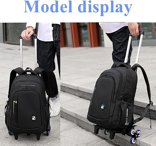 Miniatura 8 de Mochila con ruedas de color sólido para niños, para escuela secundaria, con ruedas, Verde Negro, Moderno