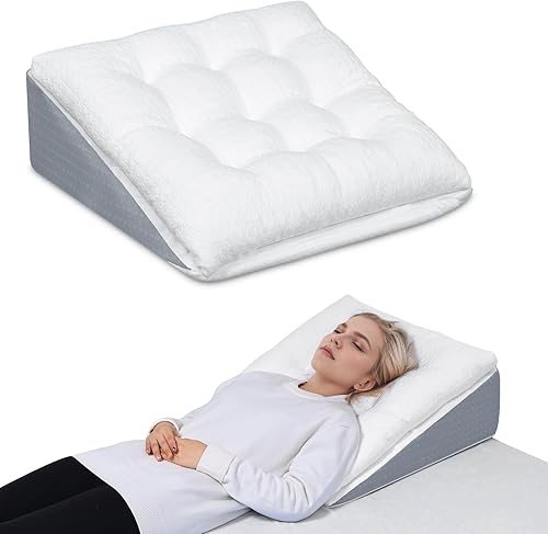 TANYOO - Cuña de cama para apnea del sueño de 10 pulgadas, almohada para reflujo gastroesofágico, almohada triangular de doble capa patentada, con