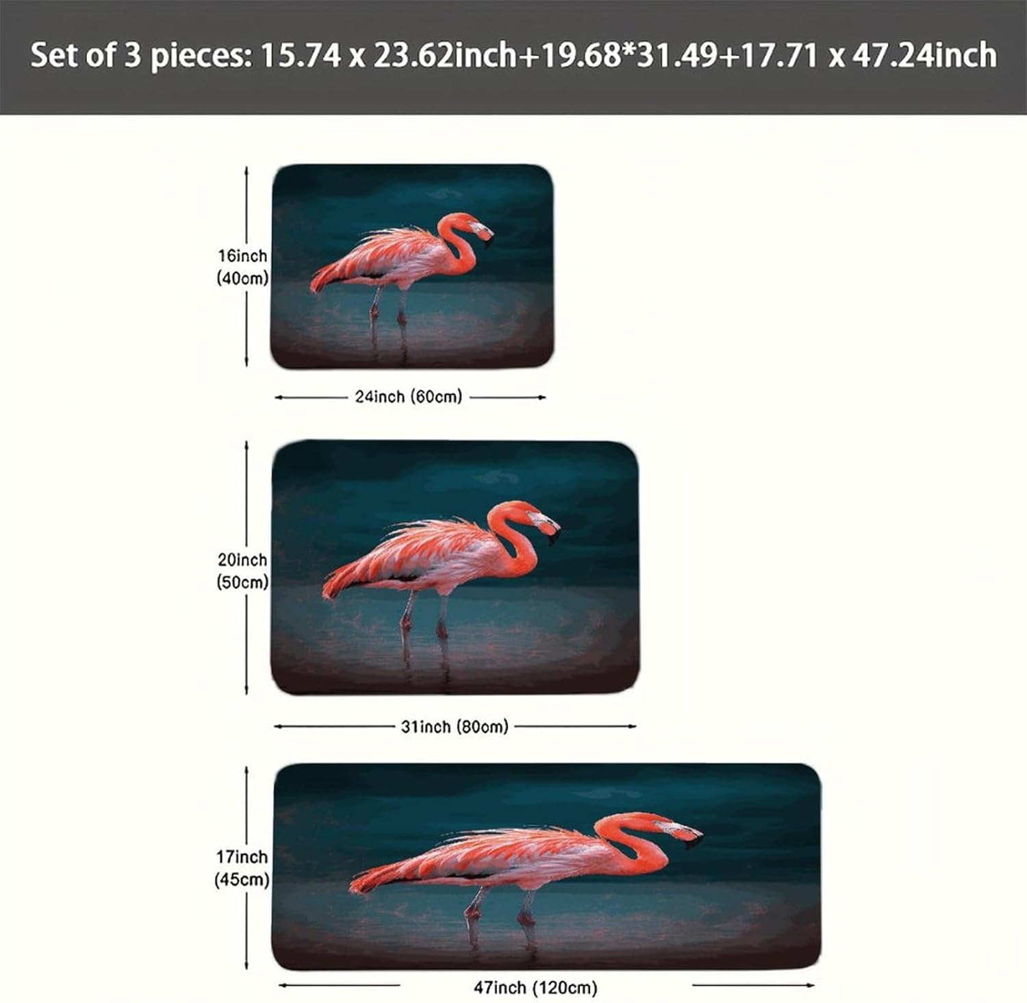 Vivid Flamingo Kitchen Mats Soft Absorbent Rugs for Floor Non Slip Washable Kitchen Mats Fashion Rectangular Rugs for Three-Piece Set for Laundry Office Home Sink