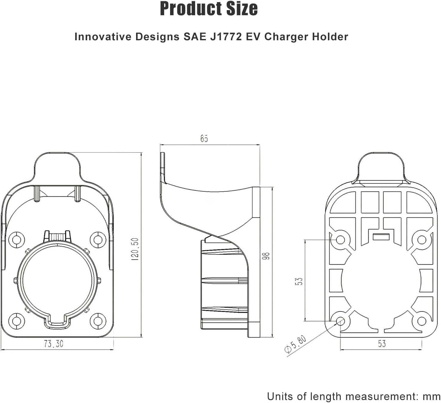 EV Vehicle SAE J1772 Wall-Mount Charger Holder, Portable Space Saving Charging Cable Organizer Cord Hanger Wire Hooks (J1772-01)