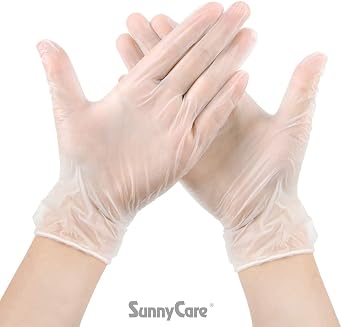 SunnyCare 100/box 7802 Vinyl Disposable Gloves Powder Free (Latex Nitrile Free) - Medium