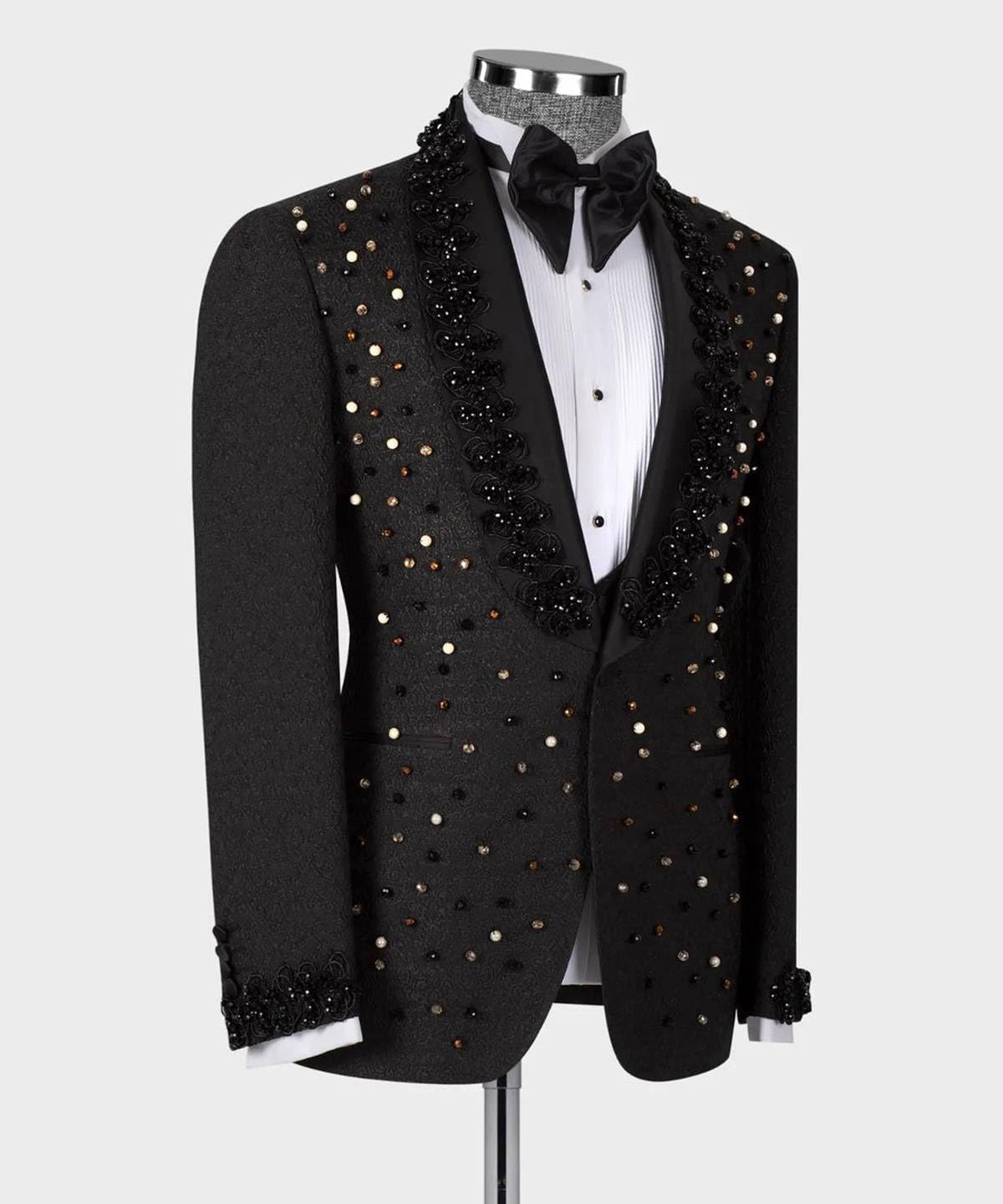 Men Sequined Tuxedo Jacket, Black, Embellished with Beads and Sequins Single Breasted