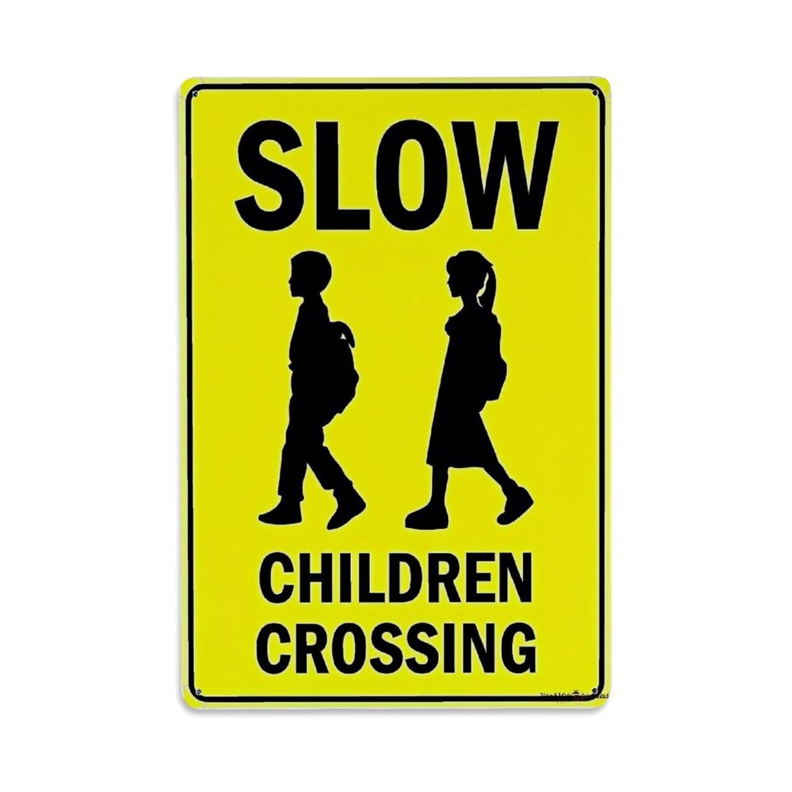 Jdfenggu Vintage Slow Children Crossing Sign Pattern Retro Metal Tin Sign, Decor Art Poster For Bar, Home, Man Cave, Kitchen, Laundry Room Gift 8X12inch