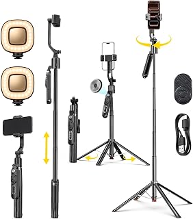 MAYSON AI Auto Face Tracking Tripod with 2 Fill Lights, 70-Inch Extendable Tripod and Selfie Stick, 360° Smart Tracking Ph... Price In India