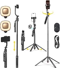 MAYSON AI Auto Face Tracking Tripod with 2 Fill Lights, 70-Inch Extendable Tripod and Selfie Stick, 360° Smart Tracking Ph...