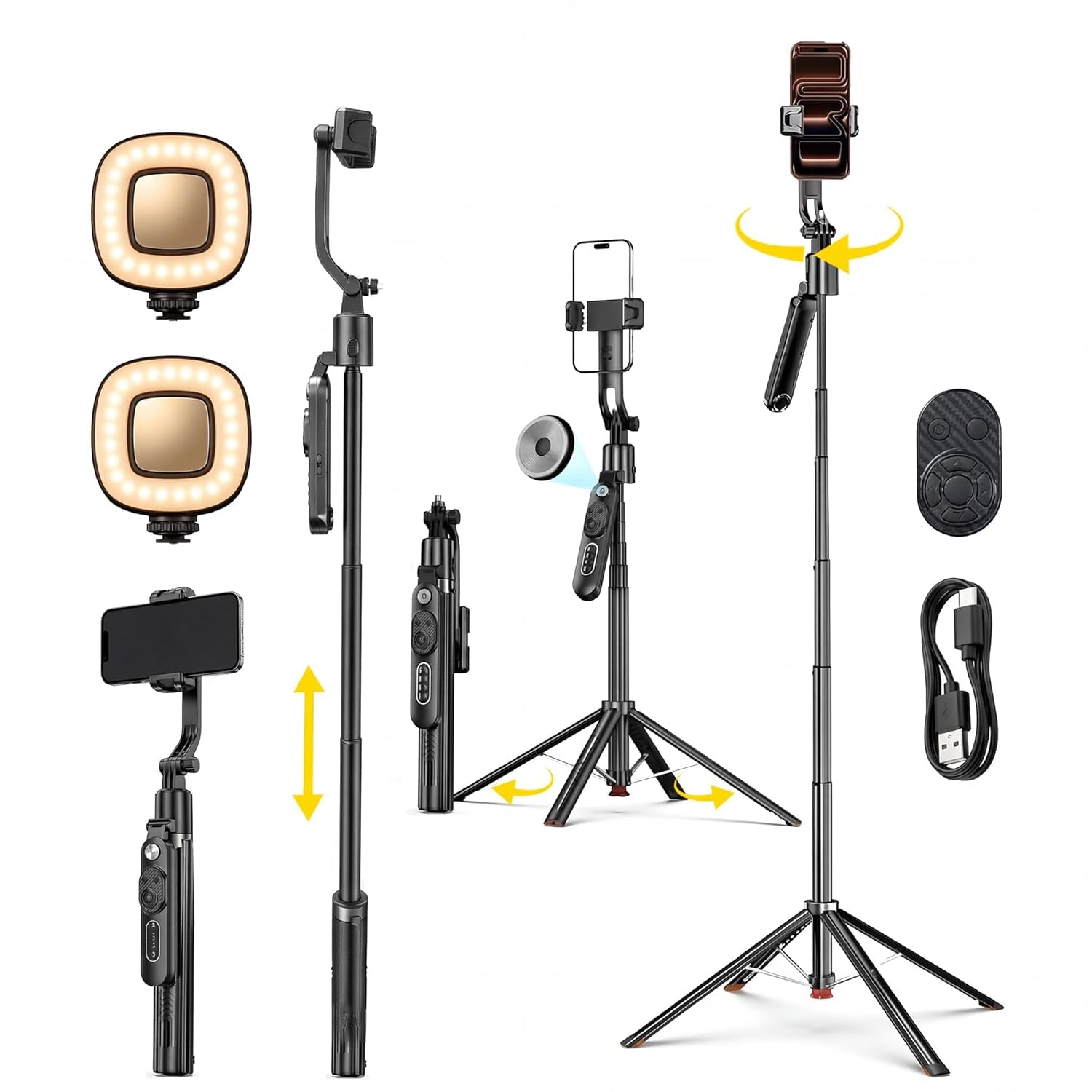 MAYSON AI Tracking Selfie Stick with Tripod and Gimbal, 3-in-1 with Gesture Control, 2 Professional H-Lamps, 6ft Max Height, Remote Control, Travel Pouch-picture-15