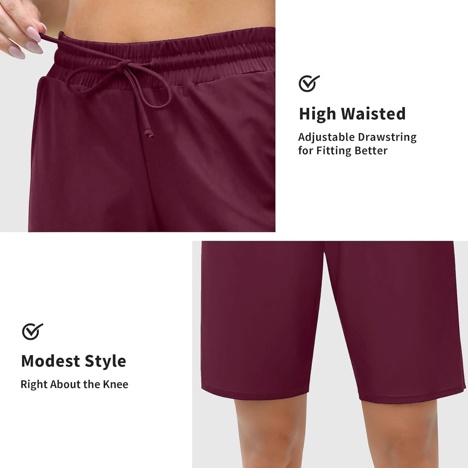 ALove Women's 9" Swim Shorts High Waisted Swim Board Shorts with Pockets UPF 50+ Swimsuit Bottoms Built-in Brief