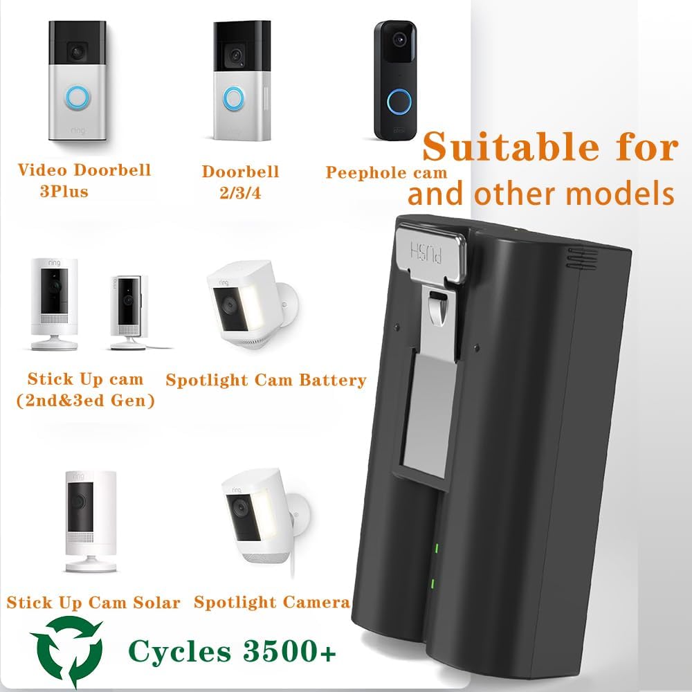 Upgraded,3 Pack 3.65V 6040mAh Replacement Battery with Charger Station,LED Digital Display,Type-C Charging Port,for Ring Doorbell Camera 2/3/4,3Plus,Spotlight/Stick Up Cam and Others