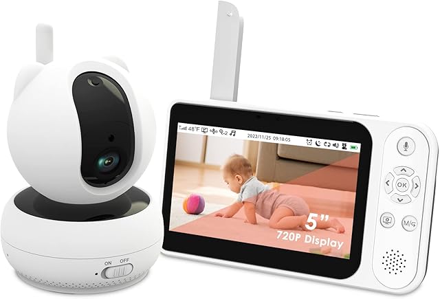 VIZOLINK Baby Monitor With Camera and Night Vision 720P 5'' HD Wireless Video Baby Monitor, Two-Way Talk, 300M Range, Remote Pan Tilt Zoom, Temperature Monitor, Feeding Reminder, No Need WIFI APP