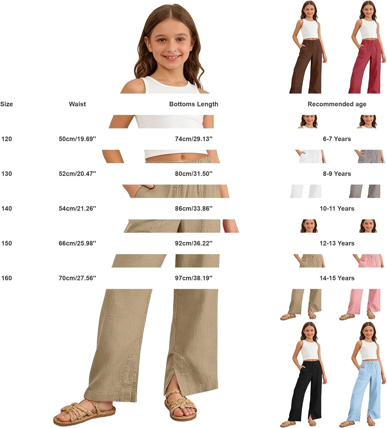 Girls Wide Leg Pants High Waisted Soft Stretchy Sweatpants with Pockets 6 to 12 Years School Sport