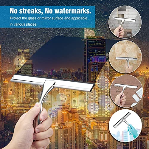 10” Shower Squeegee — Squeegee For Shower Glass Door，Premium Shower Squeegee For Glass Doors, Bathroom, Window And Car Glass, Stainless Steel Shower Squeegee For Shower Doors With Suction Cup Hook #TOP2