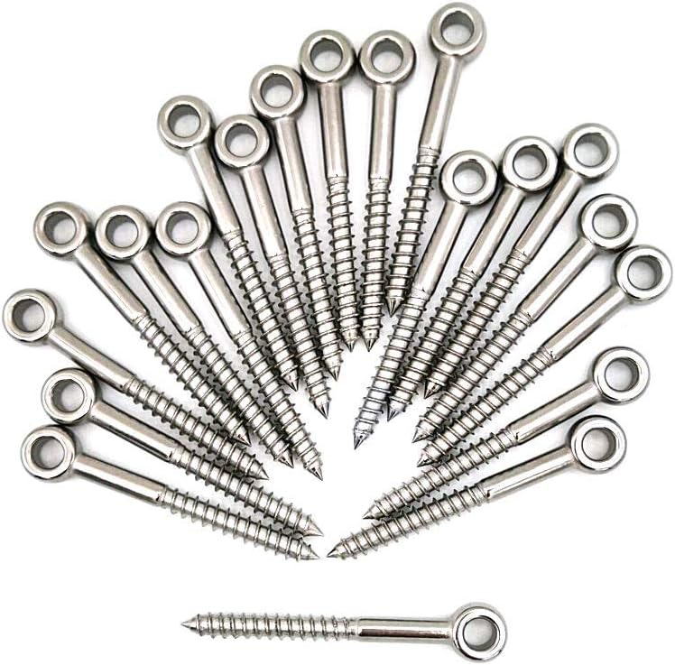 20Pack 304 Stainless Steel Long Screw Eye Bolt Cable Railing Kit fits 1/8" Stainless Steel Wire Rope Cable