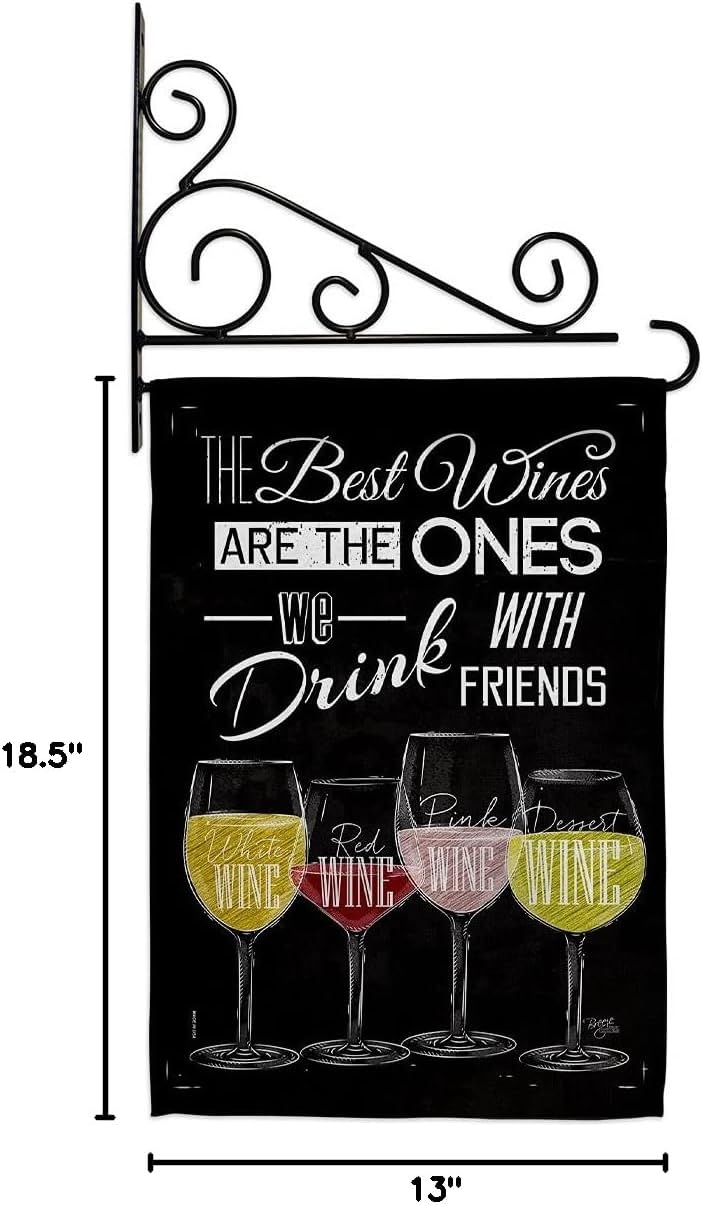 Best Wine with Friends Garden Flag Set Wall Holder Beverages Drink Fruits Cheese Sangria White Red Rose Dessert Sparkling Small Decorative Gift Yard House Banner Double-Sided Made In USA 13 X 18.5