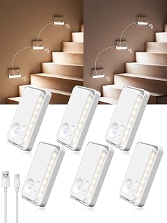 Motion Sensor Night Lights,Sync LED Stair Light Indoor,1800mAh Rechargeable,3 Color Temps, Magnetic, Portable Nightlight for Stairs, Hallways, Garages, Bedrooms 6 Packs