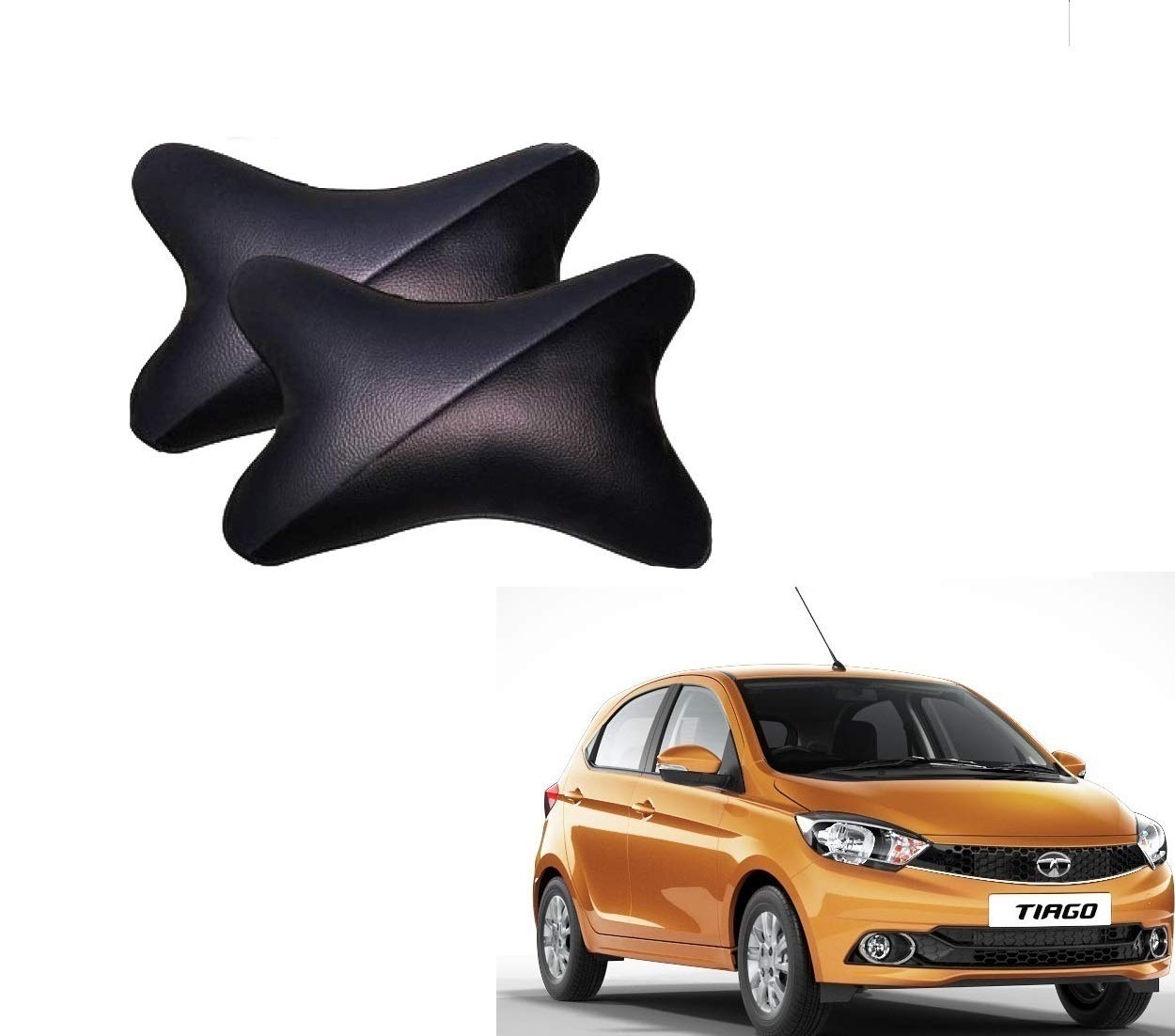 Kozdiko Car Grey Black Neck Rest Cushion Pillow Set of 2 Pcs for Tata Tiago-picture-8