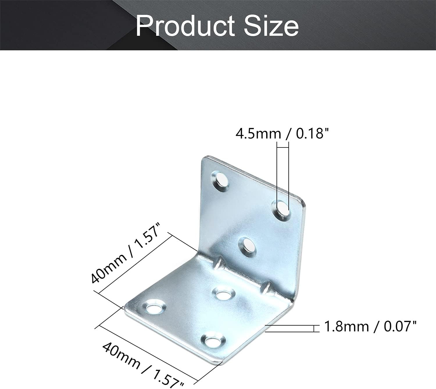 MroMax 20PCS Right Angle Bracket Corner Bracket 1.57" x 1.57" (L x W) Galvanized Angle Bracket Fastener Right Angle Bracket Suitable for Furniture Wooden Cabinet