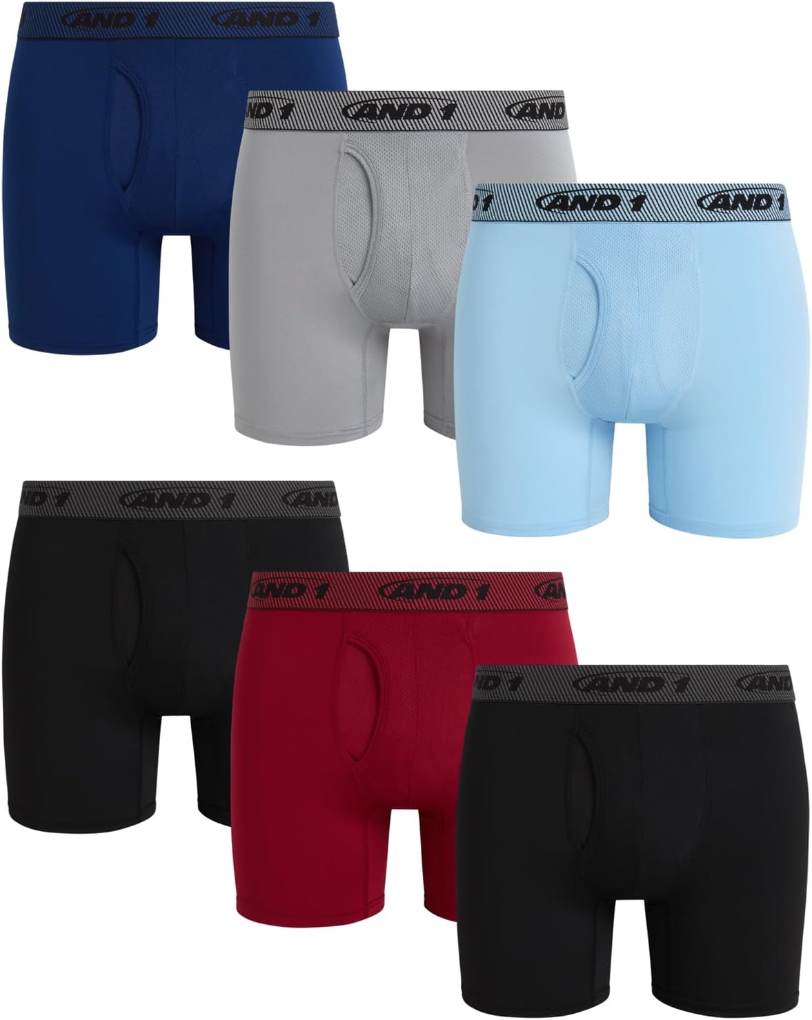 AND1 Mens Boxer Briefs - 6 Pack Soft Performance Mens Boxers with Functional Fly Pouch - Moisture Wicking Underwear for Men
