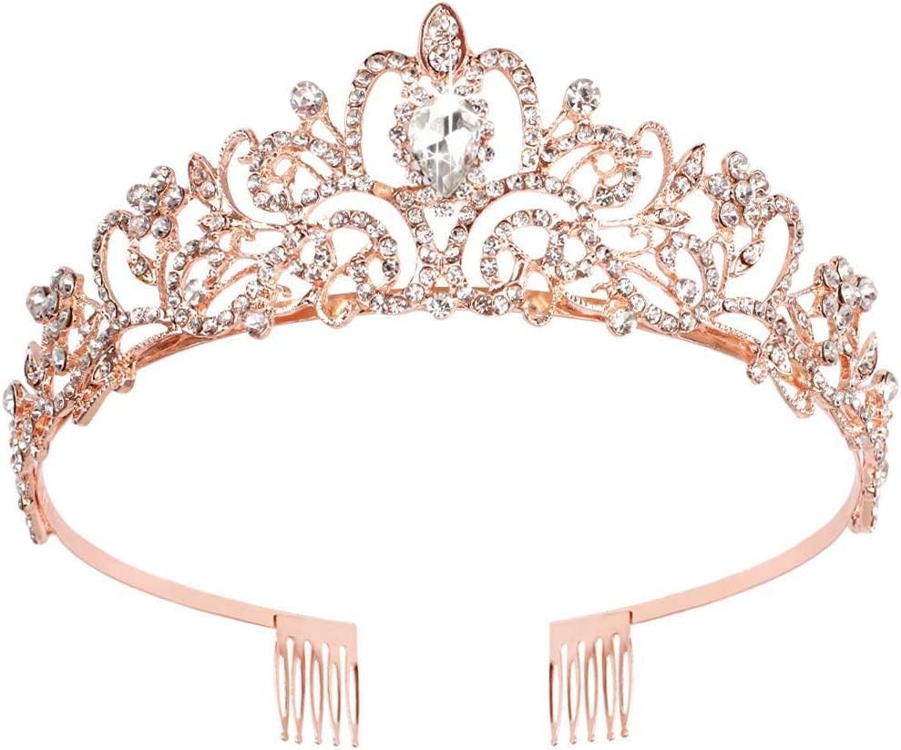 crystal tiara crown headband princess elegant crown with comb lady girl bride wedding prom birthday party (Silver)