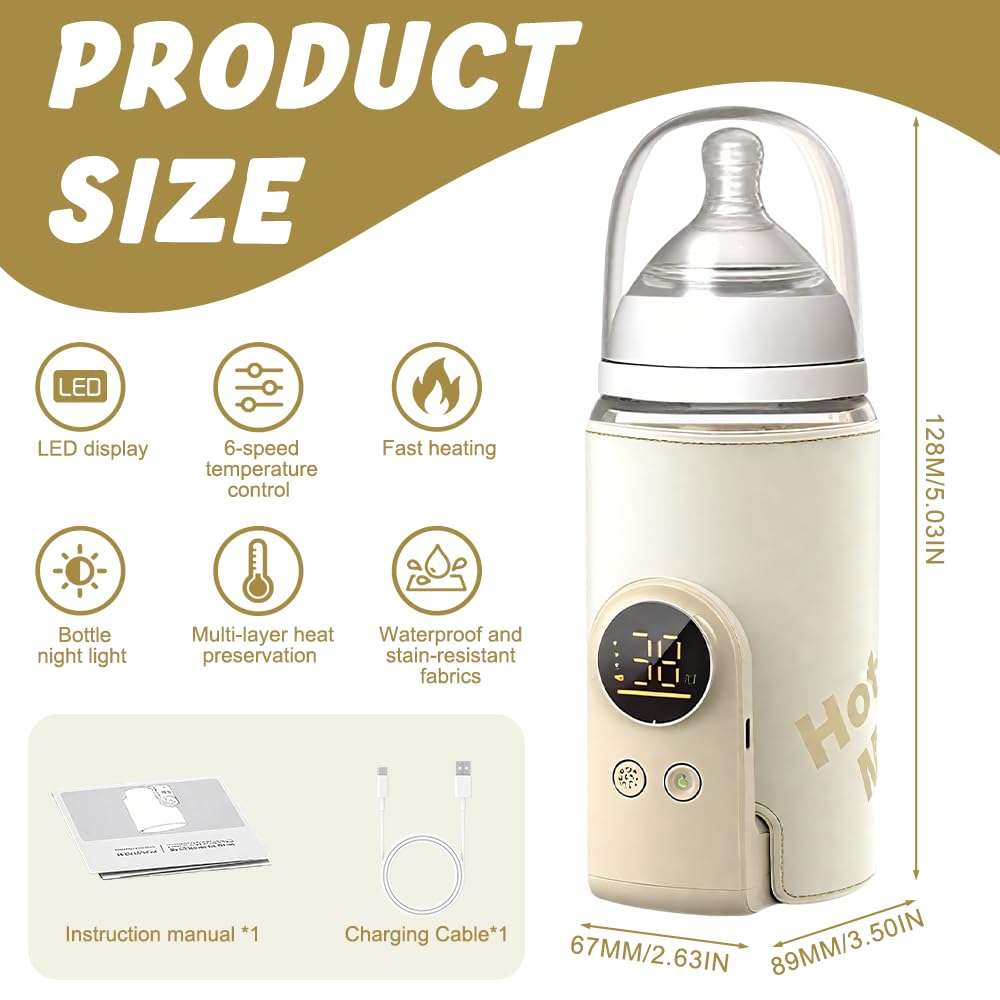NAVESO Scaldabiberon Portatile per Mantenere la Temperatura, Scaldabiberon Baby USB con 6 Livelli di Temperatura Regolabili, Scaldabiberon Portatile Senza Fili per Latte Materno o Artificiale